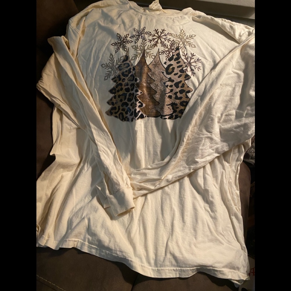 Cream shirt with trees and snow flakes